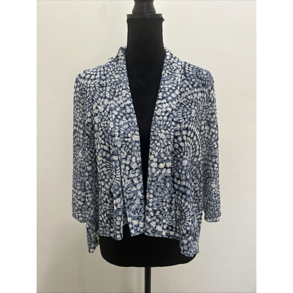 Ruby Rd  Womens Sz M Open Front Cardigan 3/4 Sleeve Blues And White